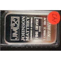 Johnson Matthey Assayers & Refiners Silver Ingot; .999 Fine Silver 1 Oz.