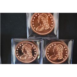 Copper Round; .999 Fine Copper 1 Oz.; Lot of 3; "Liberty Bust"