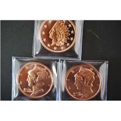 Copper Round; .999 Fine Copper 1 Oz.; Lot of 3; "Mercury Dime"