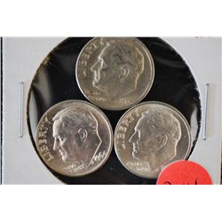1964-D Roosevelt Dime; Lot of 3; Silver