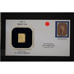 22K Gold Replica Stamp W/Enlarged Reproduction of Original Stamp; First Day Issue Original Stamp-185