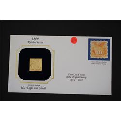 22K Gold Replica Stamp W/Enlarged Reproduction of Original Stamp; First Day Issue Original Stamp-186