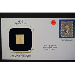 22K Gold Replica Stamp W/Enlarged Reproduction of Original Stamp; First Day Issue Original Stamp-186