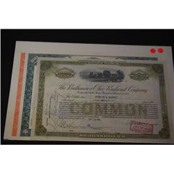 The Baltimore and Ohio Railroad Co. Stock Certificate Dated 1931, The Pennsylvania Railway Co. Stock