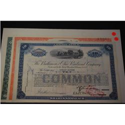 The Baltimore and Ohio Railroad Co. Stock Certificate Dated 1953, The Pennsylvania Railway Co. Stock