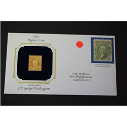 22K Gold Replica Stamp W/Enlarged Reproduction of Original Stamp; First Day Issue Original Stamp-186