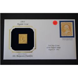 22K Gold Replica Stamp W/Enlarged Reproduction of Original Stamp; First Day Issue Original Stamp-186