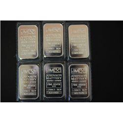 Johnson Matthey Assayers & Refiners Silver Ingot; .999 Fine Silver 1 Oz.; Lot of 5