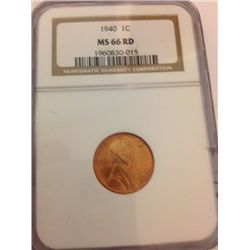 1940 Lincoln Wheat Cent, NGC MS-66 RD