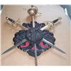 Image 1 : CARVED WOOD CREST W/3 METAL REMOVABLE SWORDS, 34"X28"