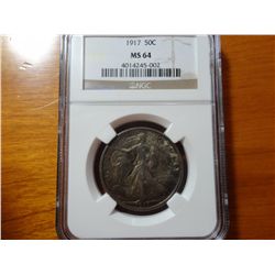 1917 WALKING LIBERTY HALF DOLLAR, NGC MS-64