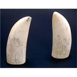 Two 19th century scrimshaw, each engraved...