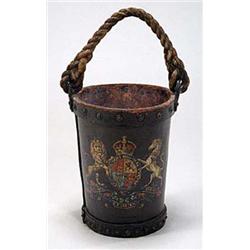 A leather fire bucket with rope handle, pr...