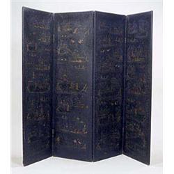 An early 19th century japanned four fold s...