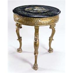 A Continental gilt table, the round slate...