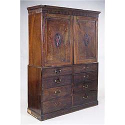 A 19th century mahogany clothes press, the...