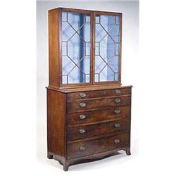 A mahogany secretaire bookcase, the top wi...