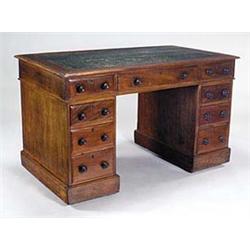 A Victorian mahogany pedestal desk, the to...