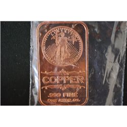 2012 Copper Ingot; .999 Fine Copper 1 Oz.