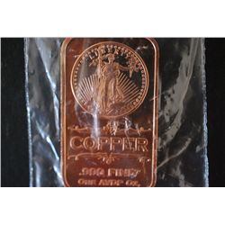 2012 Copper Ingot; .999 Fine Copper 1 Oz.