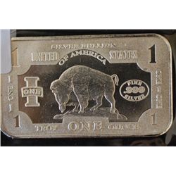 Silver Ingot; .999 Fine Silver 1 Oz.; "USA Silver Bullion American Bison"