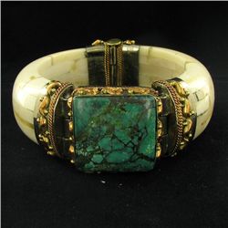 805ct Bone & Turquoise Bangle Bracelet (JEW-3851)