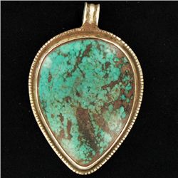 165twc Tibet Silver HEAVY Vintage Turquoise Pendant (ANT-2089)