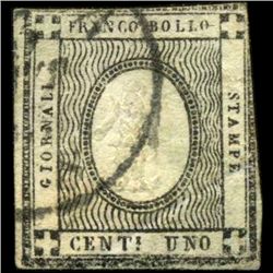 1861 RARE Italy Sardina 1c News Stamp (STM-1166)