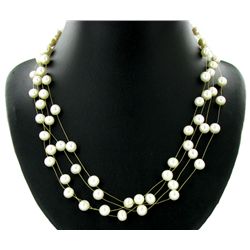 Black White Pearl 4 Strand Necklace (JEW-2569)