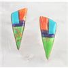 Image 1 : Genuine Sterling Silver Multi Color Inlay Post Earrings