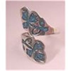 REDUCED!   STERLING SILVER WIDE  CLOVER LEAF OPEN RING    SIGNED FMA TAXCO MEXICO  sz 9  VINTAGE