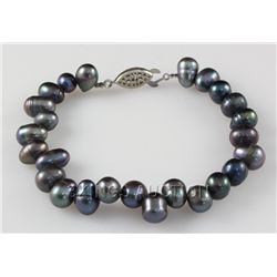 98.52CTW 9" BLACK FRESHWATER PEARL BRACELET METAL LOCK