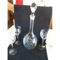 Crystal Decanter & 3 Glasses