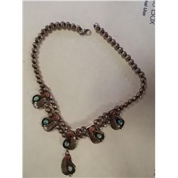 Silver, turquoise and coral squash blossom