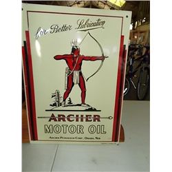 Archer Motor Oil approx. 10 ¼” x 14 ¼” metal