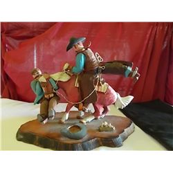 c1973 Hand Carved Wood Rodeo Cowboy Statue