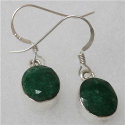 Natural 5.08g Emerald Oval Earrings .925 Sterling