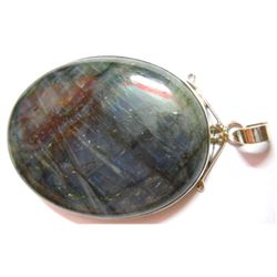 Natural Semi Precious Oval .925 Sterling Silver Pendant