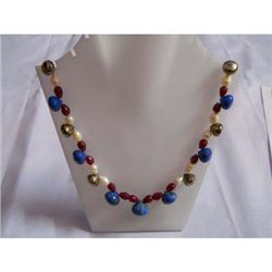 380.0 ctw Lapis Ruby and Pearl Necklace .925 Sterling