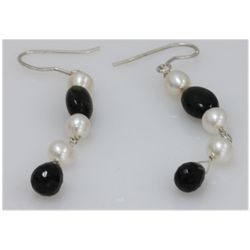 NATURAL 18.00 CTW BLACKONEX, PEARL EARRINGS .925 STERLI