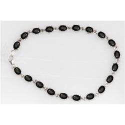 NATURAL 15.00 CTW BLACK SAPPHIRE OVAL BRACELET .925 STE