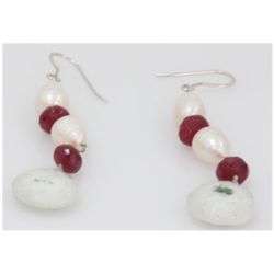 NATURAL 43.20 CTW PEARL RUBY AND SEMI-PRECIOUS EARRINGS