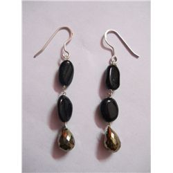 NATURAL 26.60 CTW BLACKONEX, SEMIPRECIOUS EARRING .925