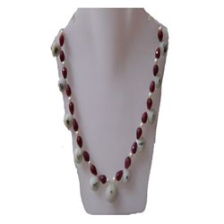 Natural 257.45ct Ruby,Peral,Semi Precious Necklace .925