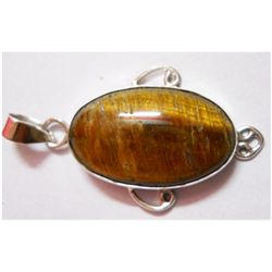 Natural 5.21g Tiger Long Oval .925 Sterling Pendant