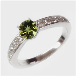 Natural 1.48 ct 3.51g Peridot & Diamond 14k WG Ring