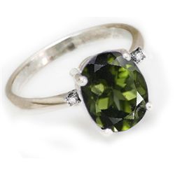 Natural 3 ctw Green Tourmaline 14k W/G .05ct Diamond