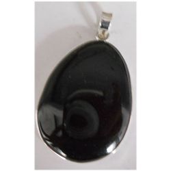 Natural 54.85 ctw Black Onex Oval Pendant .925 Sterling