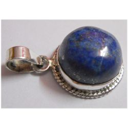 Natural 25.75 Lapis Round Pendant .925 Sterling Silver