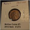 Image 1 : 273. 1909 P VDB Lincoln Cent. Partially Red Unc.